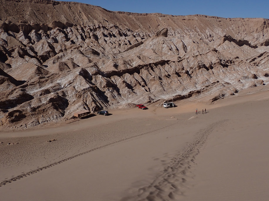 Valle de Marte, típico relieve en la Formación San pedro que resulta de la intercalación de capas de sedimentos finos y salinos entre areniscas mas resistentes.
