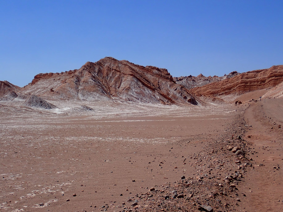 Valle de la Luna, facies salinas y clásticas de la Formación San Pedro, relieve en cuestas.